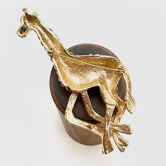 Gold Tone White Crystal & Black Enamel Giraffe Brooch Size 3.5" Length - Picture 6 of 11
